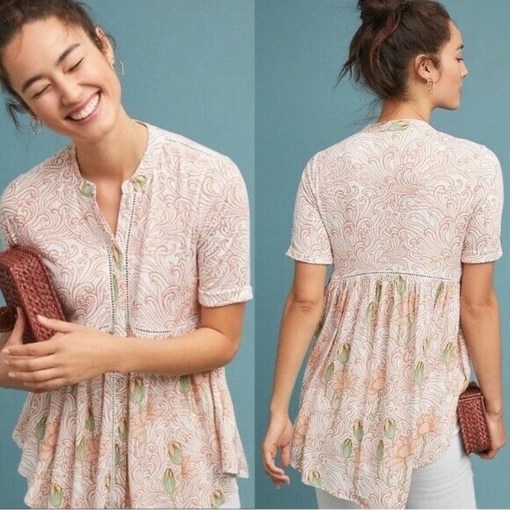 Anthropologie Akemi + Kin Veria Peplum Tunic, Size M, button down detail